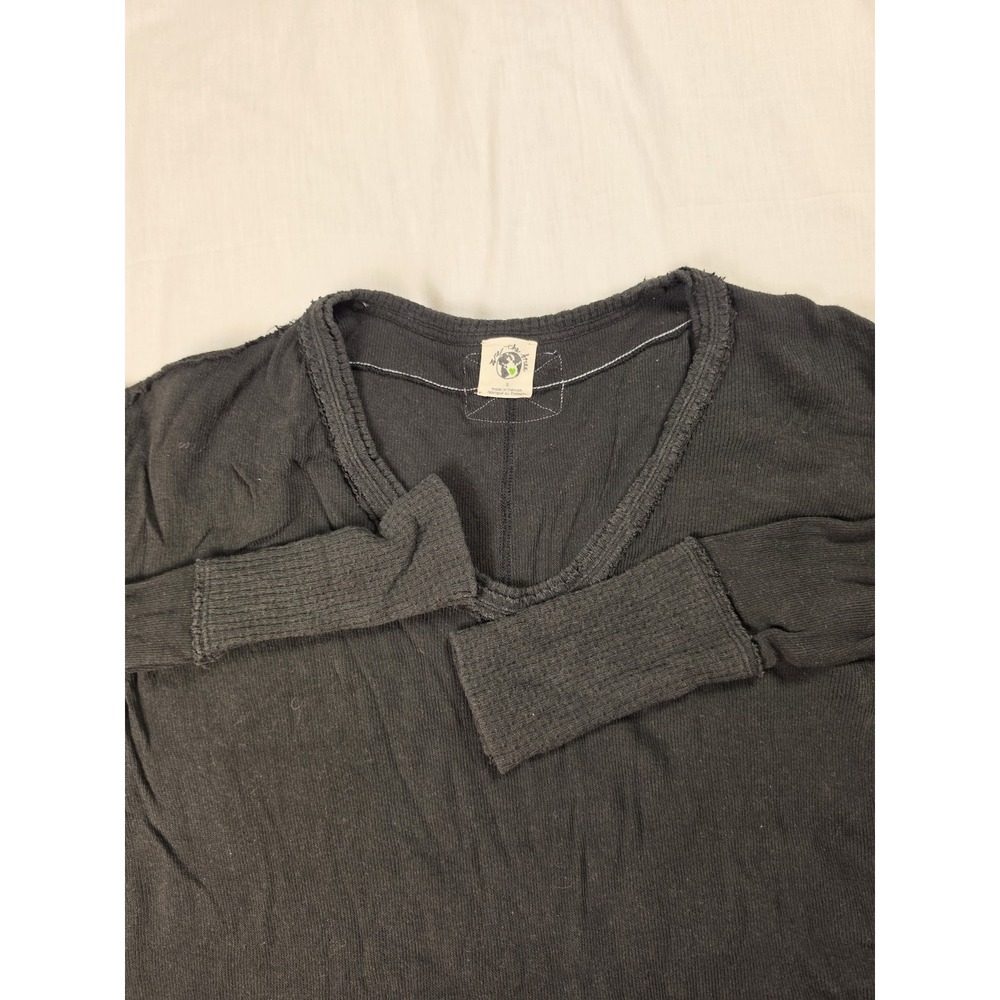 We The Free Shirt Womens Small Gray V Neck Waffle Knit Long Sleeve Tunic